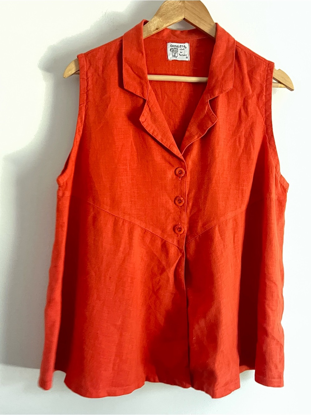 Completo Lino by Arthurio Orange Linen Sleeveless Button Front Top Size S